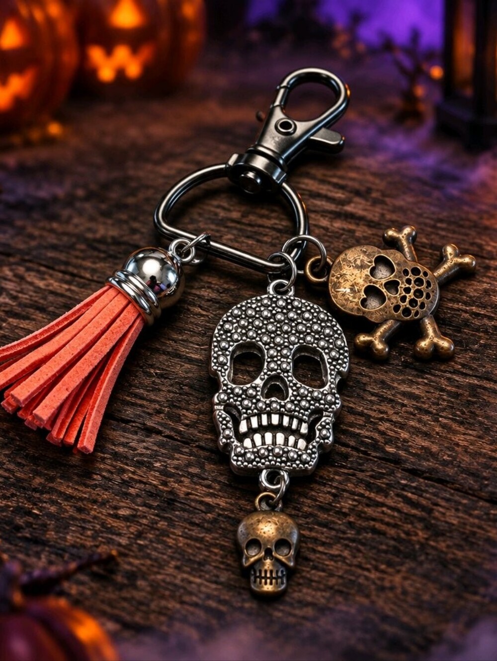Halloween Biker Skulls Handmade Purse Bag Charms Clip Keychain